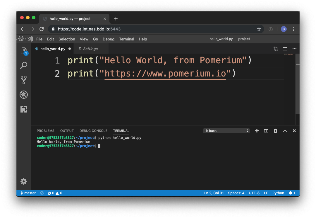 visual studio code pomerium hello world